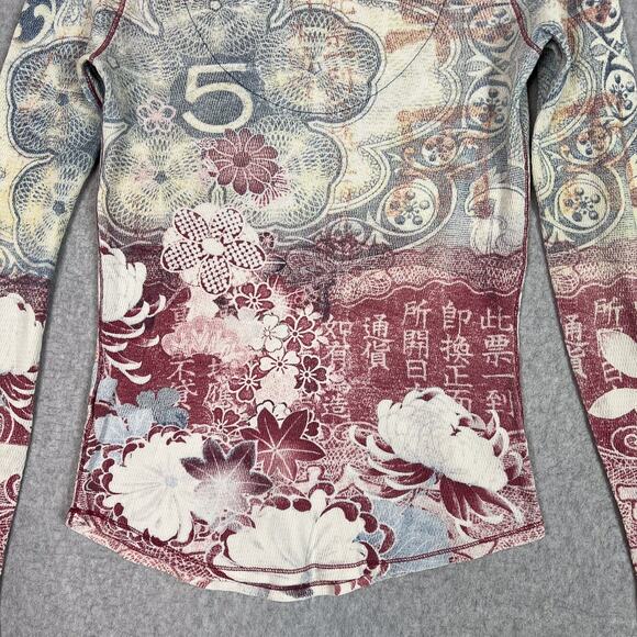 Vintage Y2K Lucky Brand Shirt Womens M Asian Inspired Print Long Sleeve T Shirt - Picture 9 of 10